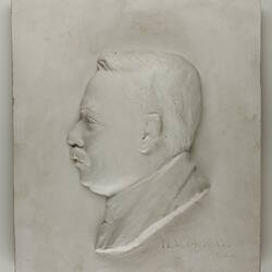 Plaster relief bust of H V McKay.