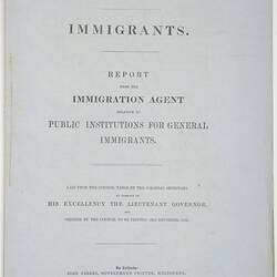 Parliamentary Paper - Immigrants, Parliament of Victoria, Colony of Victoria
