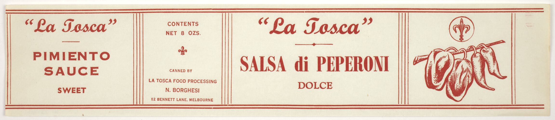 Food Label - La Tosca Pimiento Sauce
