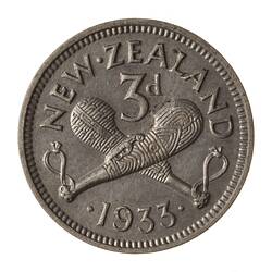 Coin - 3 Pence, New Zealand, 1933