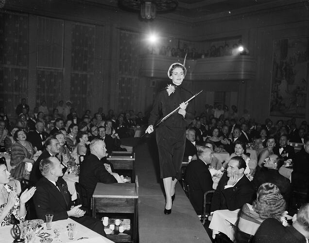 Negative - Myer Pty Ltd, A Miss Australia Finalist on Stage, Melbourne, Victoria, May 1954