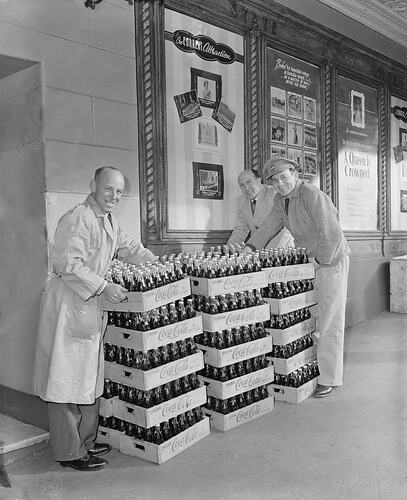 Negative - Coca-Cola, Men with Drink Crates, State Theatre, Melbourne, Victoria, 1953