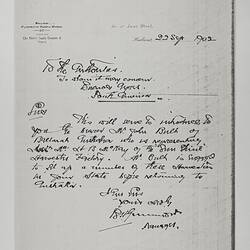 Copy of Letter - B. Gunnerson, to The Authorities, Letter of Introduction for J. Bult, 22 Sep 1902