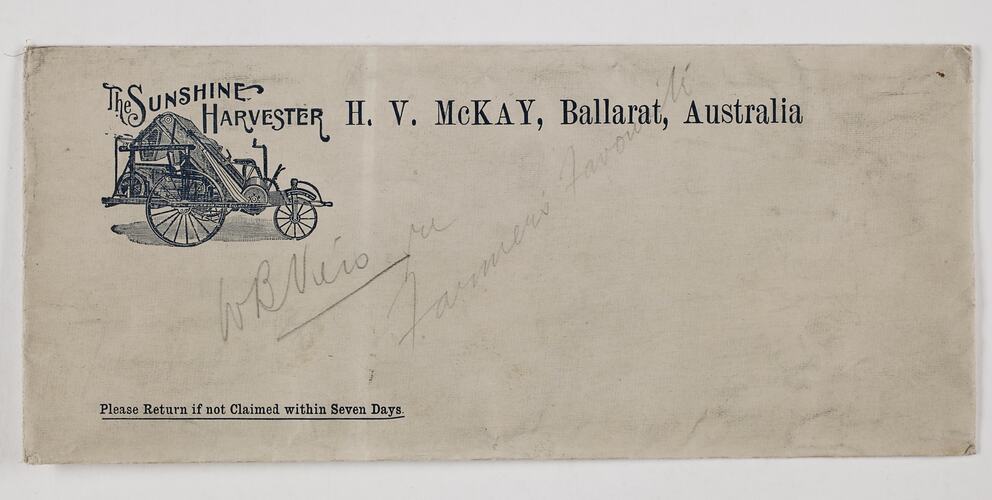 Envelope - H.V. McKay, Ballarat, Australia, circa 1905