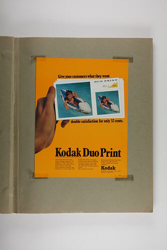 Orange pamphlet advertising Kodak Duo Print feature.
