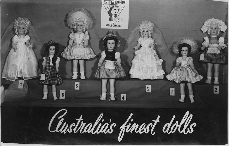 Photograph - Photograph - L. J. Sterne Doll Co. Display of Seven Dolls, "Australia's finest dolls", Melbourne, circa 1950