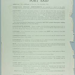 Notice - 'Port Said', 'SS Stratheden', 15 Nov 1961