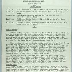 Information Sheet - P&O SS Stratheden, 'Today's Events', South China Sea, 3 Dec 1961