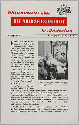 Booklet - 'Wissenswertes uber Die Volksgesundheit in Australien', Commonwealth of Australia, Apr 1959