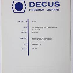 Program Library - DECUS, No. 8-103 (C), 1967