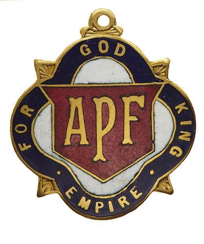 WWI Badge - Australian Protestant Federation, 'For God King Empire', Australia, circa 1918