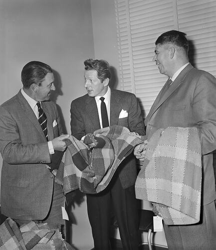 Australian Wool Board, Men Holding Blankets, Melbourne, Victoria, 11 Aug 1959