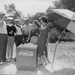 Coca Cola, Group with Drink Fridge, Black Rock, Victoria, 19 Nov 1959