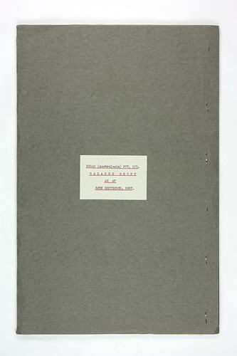 Book cover with typed label.