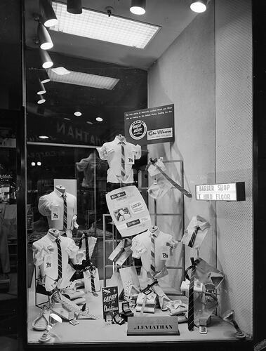 Gloweave Co, Window Display of Shirts, Leviathan Clothing Store, Melbourne, Victoria, 21 Oct 1959