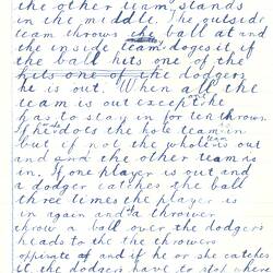 Document - J. Diggins, to Dorothy Howard, Description of Ball Game 'Dodge the Ball', 1955