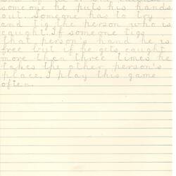 Document - Sandra Whittington, to Dorothy Howard, Description of Chasing Game 'Scarecrow', 25 Mar 1955