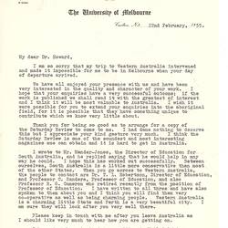 Letter - George Browne, to Dorothy Howard, Apology for Absence During Farewell & Provision of Contacts, 22 Feb 1955