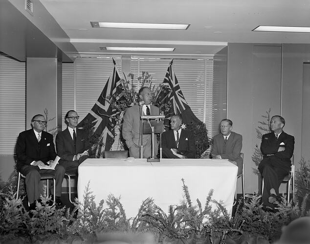 Sir Henry Bolte Giving a Speech at Prudential Building Opening, Melbourne, 09 Feb 1960