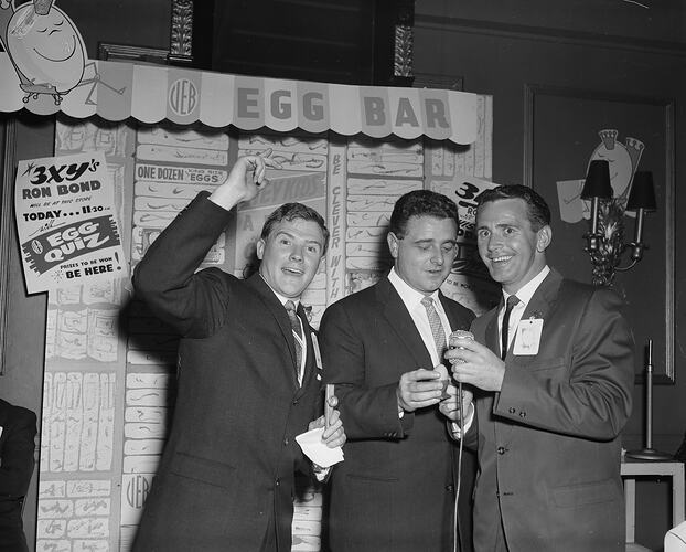 Three Men with a Promotional Board, 3XY Radio Station, Victoria, 18 Nov 1960
