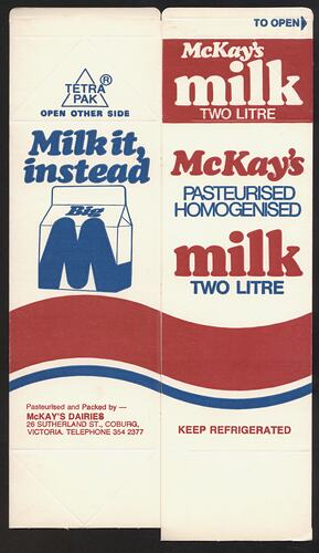 Flat-packed milk carton.