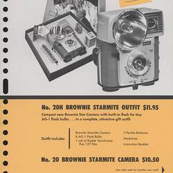 Flyer with printed text and photograph of camera.