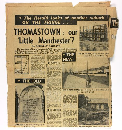 Newsclipping -  'Thomastown: Our "Little Manchester"', The Herald Newspaper, early 1960s