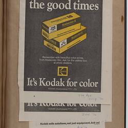 Scrapbook Page - Kodak (Australasia) Pty Ltd, Advertising Clippings, 'Graphic Arts & Allied Printing', Coburg, 1975 - 1976