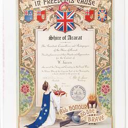Certificate - W. Nairn, Shire of Ballarat, World War I, 8 Aug 1918