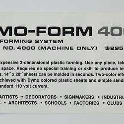 Descriptive printed text about Dymo Form system.