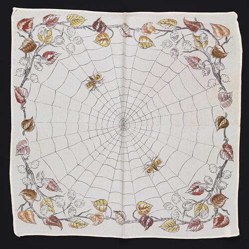 Cream Rayon Handkerchief with large illustrated Cobweb.