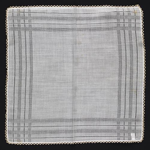 White Cotton Handkerchief with drawn Thread Work.
