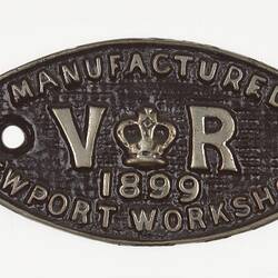 Rollingstock Builders Plate - Victorian Railways, Newport Workshops, 1899