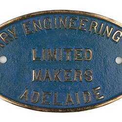 Locomotive Builders Plate - Perry Engineering Co Ltd, Adelaide