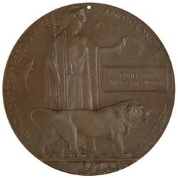 Plaque - Next of Kin Memorial Plaque, World War I, Great Britain, Corporal Edwin Ivey Vincent Biggs, 1919