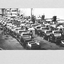 Photograph - H.V. McKay Pty Ltd, Lines of 'Fordson' Engines Waiting for Fitting to Sunshine Auto Headers, Sunshine, Victoria, Nov 1926