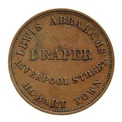 Token - 1 Penny, Lewis Abrahams, Drapers, Hobart, Tasmania, Australia, 1855