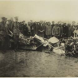 Photograph - Inspecting the Wreckage From Basil Watson's Fatal Aircraft Accident, Point Cook, Victoria, 28 Mar 1917