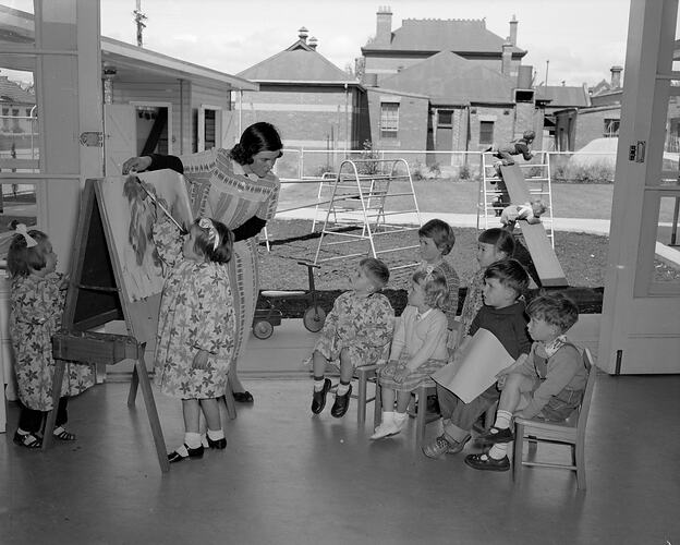 Children Painting at Preschool, Melbourne, Victoria, 1956