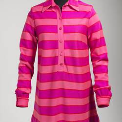 Dress - Prue Acton, Mini, Knitted, Pink & Purple Stripes, circa 1966