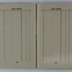 Open booklet, two white pages with black printing. Page 62 and 63.