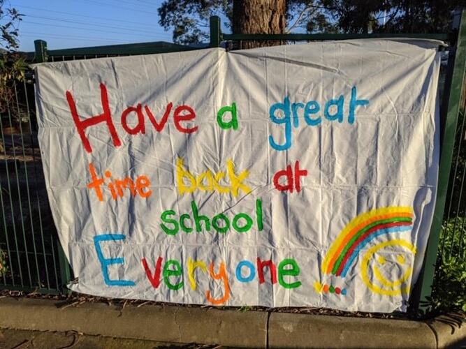 Digital Photograph - Banner Celebrating Return to School in Victoria, Delta Road Preschool, Greensborough, Victoria, 9 June 2020