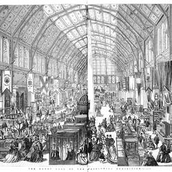 Inside the Great Hall of the Intercolonial Exhibition (later the Industrial & Technological Museum), Melbourne, Victoria, 1866