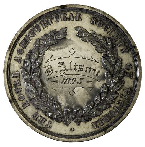 Medal - Royal Agricultural Society of Victoria Silver Prize, 1895 AD
