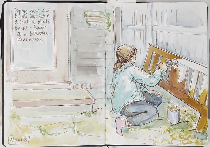 Sketch Of Teenager Painting Bed Head, Barwon Heads, 9 May 2020