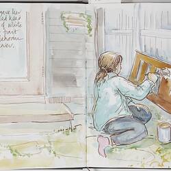 Sketch Of Teenager Painting Bed Head, Barwon Heads, 9 May 2020