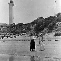 Negative - Three Women on Beach Near Lighthouse, Point Lonsdale, Victoria, 1914