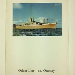 HT 54701, Menu - Dinner, Orient Line, SS Oronsay, 3 Mar 1959 (MIGRATION), Document, Registered