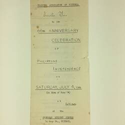 Program - Philippine Independence Day Celebration, Filipino Association of Victoria, Fitzroy, 4 Jul 1964