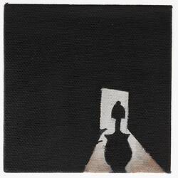 Silhouette of a figure in a doorway. Surrounded by darkness.